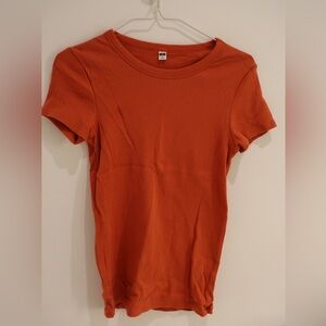 Uniqlo Orange Ribbed Women's Short Sleeve Top Great Elasticity